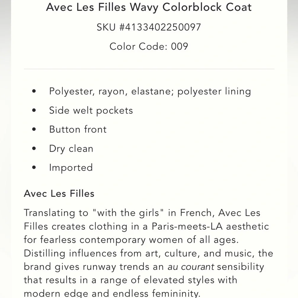 Avec Les Filles Wavy Colorblock Coat || NWOT || Size XL - Picture 12 of 15